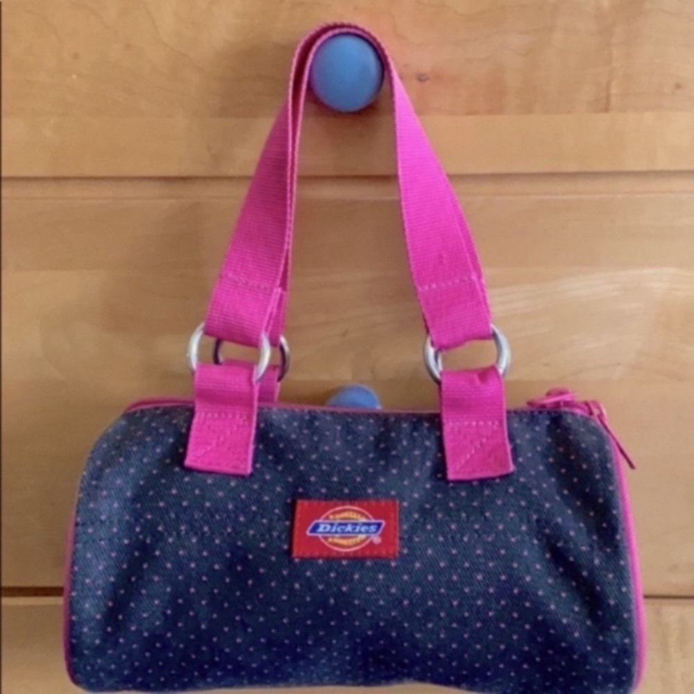 DICKIES deep grey+pink polka dot mini purse